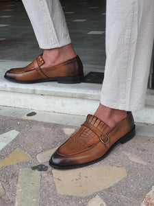 Vince Sardinelli Buckle Detailed Tan Leather Shoes