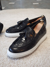Load image into Gallery viewer, Ross Sardinelli Eva Sole Croc Tasseled Leather Black Shoes
