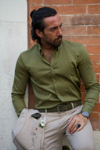 Larson Slim Fit Khaki Italian Collar Shirt