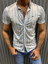 Load image into Gallery viewer, Noah Slim Fit Lycra Blue Striped Shirt
