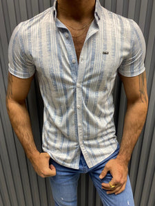 Noah Slim Fit Lycra Blue Striped Shirt