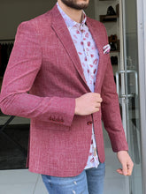Load image into Gallery viewer, Fred Slim Fit High Quality Self-Patterned Red Cotton Blazer
