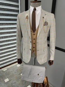 Bryant Slim Fir Plaid Two Tone Camel Striped Suit