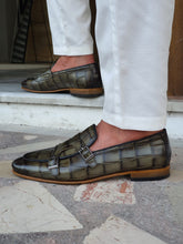 Load image into Gallery viewer, Jake Sardinelli Double Buckled Croc Khaki Leather Shoes
