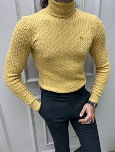 Evan Slim Fit Yellow Knitted Turtleneck Sweater
