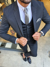 Load image into Gallery viewer, Harringate Slim Fit Striped Black Suit
