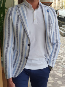 Jason Slim Fit White & Blue Striped Blazer