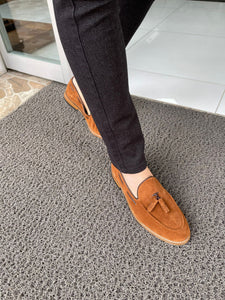 Carson Suede Tasseled Leather Tan Loafer