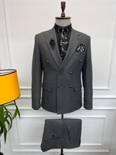 Load image into Gallery viewer, Rick Slim Fit Special Design Double Breasted Grey Detailed Suit
