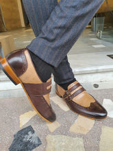 Load image into Gallery viewer, Kyle Buckle Detailed Brown Beige Leather Loafer

