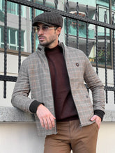 Load image into Gallery viewer, Naze Slim Fit Side Pocket Plaid Woolen Beige Coat
