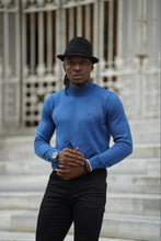 Load image into Gallery viewer, Thread Slim Fit Custom Design Half Collared Blue Turtleneck
