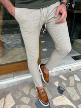 Load image into Gallery viewer, Morrison Slim Fit Striped Beige Linen Pants
