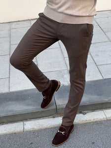 Naze Slim Fit High Quality Brown Patterned Anthracite Pants