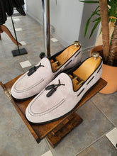 Load image into Gallery viewer, Riley Suede Grey Tasseled Loafer
