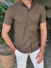 Load image into Gallery viewer, Jake Slim Fit Patterned Khaki Short Sleeve Shirt
