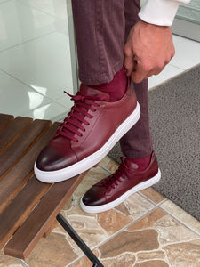 Cameron Slim Fit Eva Sole Claret Red Leather Sneakers
