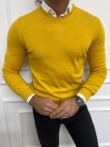 Leon Slim Fit V-Neck Yellow Sweater