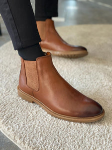 Warren Rubber Sole Genuine Leather Camel Chelsea Boots