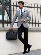 Load image into Gallery viewer, Efe Slim Fit High Quality Mono Collar Knitted Grey Blazer
