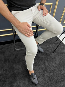 Luke Slim Fit Beige Checkered Pique Trouser