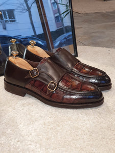 Ralph Sardinelli Special Edition Double Buckle Croc Brown Leather Shoes