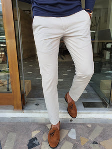 Logan Slim Fit Side Pocket Ecru Cotton Pants