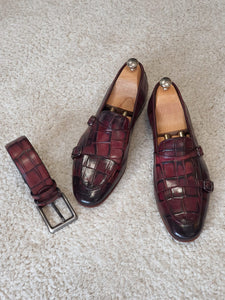 Ross Sardinelli Croc Detailed Claret Red Leather Shoes