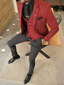 Henry Slim Fit Red Combined Suit