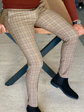 Load image into Gallery viewer, Clover Slim Fit Beige Plaid Pants
