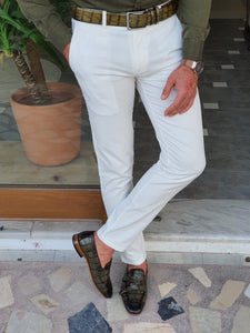 Jake Slim Fit Side Pocket White Cotton Pants