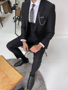 Reese Slim Fit Black Patterned Wool Suit