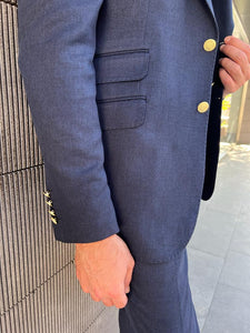 Benson Slim Fit Double Pocket Detailed Dark Blue Suit