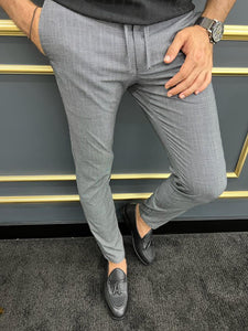 Luke Slim Fit Rope Detailed Grey Trouser