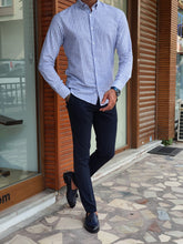 Load image into Gallery viewer, Lucas Slim Fit Striped Blue Linen Shirt
