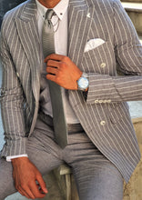 Load image into Gallery viewer, Verno Slim Fit Striped Double Breasted Grey &amp; White Suit

