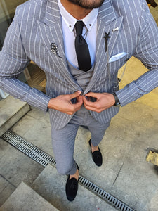 Evo Gray & White Slim Fit Linen Suit