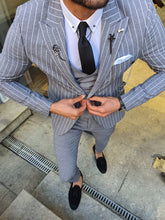 Load image into Gallery viewer, Evo Gray &amp; White Slim Fit Linen Suit
