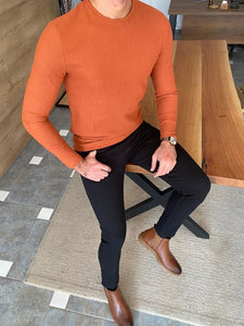 Warren Slim Fit Crew Neck Long Sleeve Combed Cotton Orange Sweater
