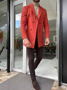 Reese Slim Fit Double Breasted Tile Woolen Winter Coat