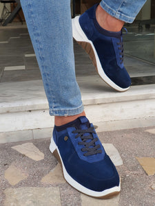 Jason Sardinelli Eva Sole Suede Leather Navy Leather Sneakers