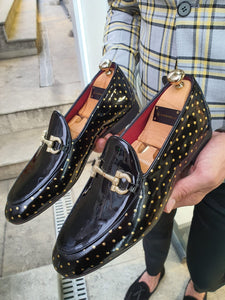 Shelton Sardinelli Buckle Detailed Black Leather Shoes