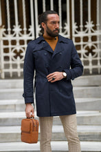 Load image into Gallery viewer, Ted Slim Fit Dark Blue Feather Detailed Winter Coat
