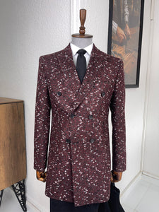 Connor Slim Fit Double Breasted Claret Red Coat