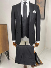 Load image into Gallery viewer, Connor Slim Fit Woolen Black Patterned Suit
