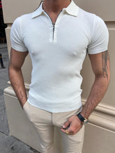 Load image into Gallery viewer, Noah Slim Fit White Zippered Detail Polo Tees
