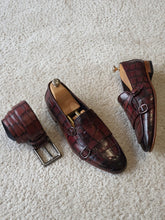 Load image into Gallery viewer, Ross Sardinelli Croc Detailed Claret Red Leather Shoes

