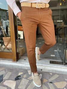 Lars Slim Fit Camel Trouser