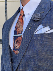 Naze Slim Fit Self-Patterned Pointed Indigo Suit