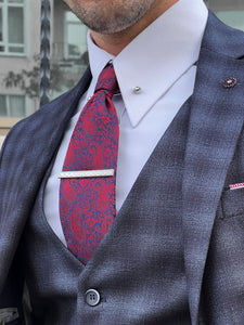 Louis Slim Fit Black & Navy Business Plaid Suit